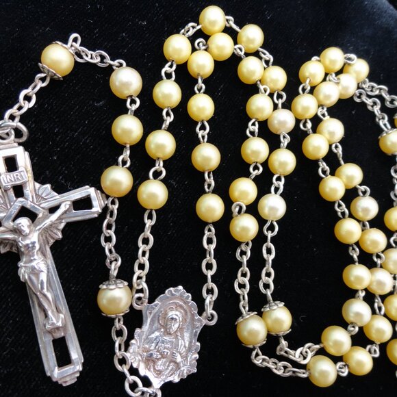 Sterling Silver and Yellow Beads 22 Grams 21" Rosary - Picture 9 of 9
